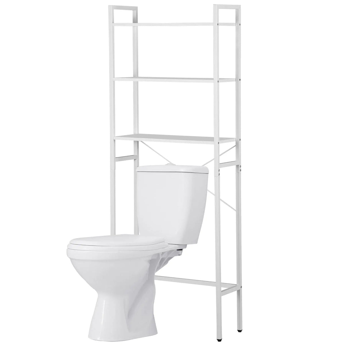Segawe MDF Wood Over-the-Toilet Bathroom Organizer Rack Set - 3-Tier Shelves, X-Shaped Stability, Tank-Fit Legs, Metal Leg Support, Large Capacity White Home Decor Bathroom Organizing Accessory (Fits Behind Toilet Tank), Over-Toilet, Bathroom Organizers,