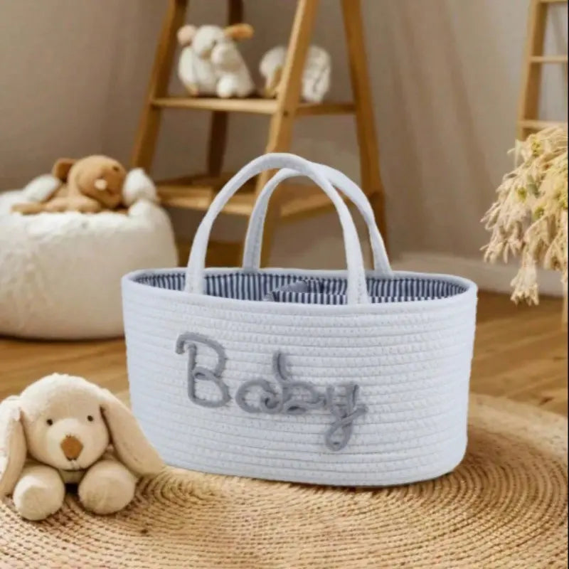 Three-Tier Letter Design Storage Basket, Portable Baby Organizer, Large Capacity Holder for Bottles & Diapers, Home Bathroom Living Room Use