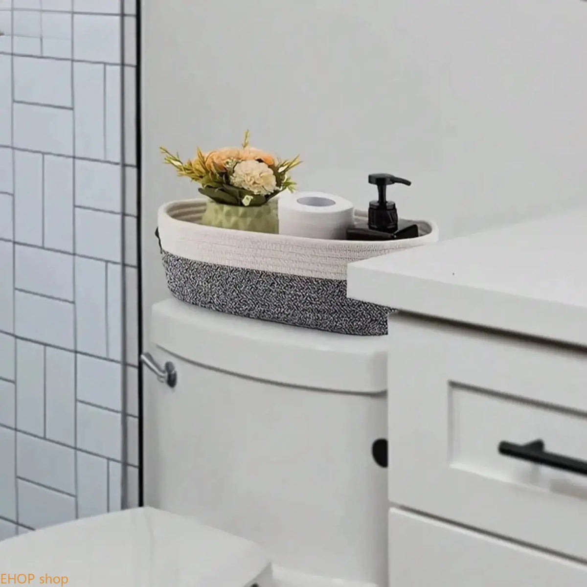 Boho Style Woven Storage Basket, Decorative Bathroom Organizer for Toiletries, Multi-Purpose Bohemian Household Basket with Durable Stylish Design