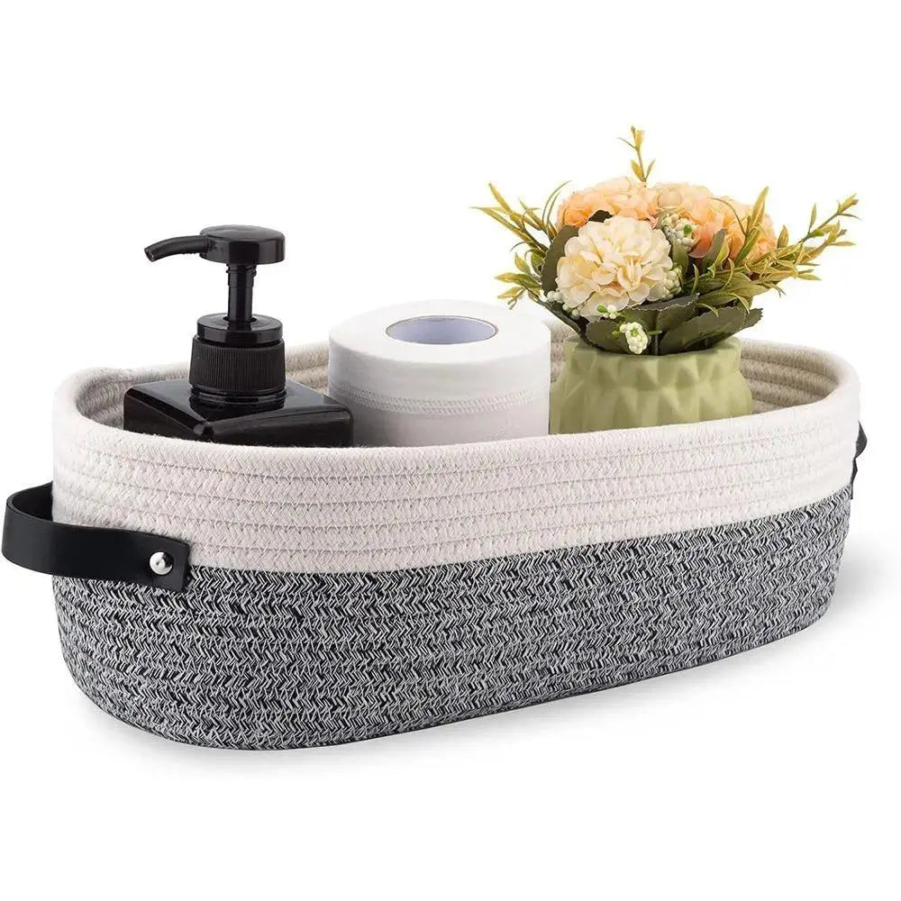 Boho Style Woven Storage Basket, Decorative Bathroom Organizer for Toiletries, Multi-Purpose Bohemian Household Basket with Durable Stylish Design