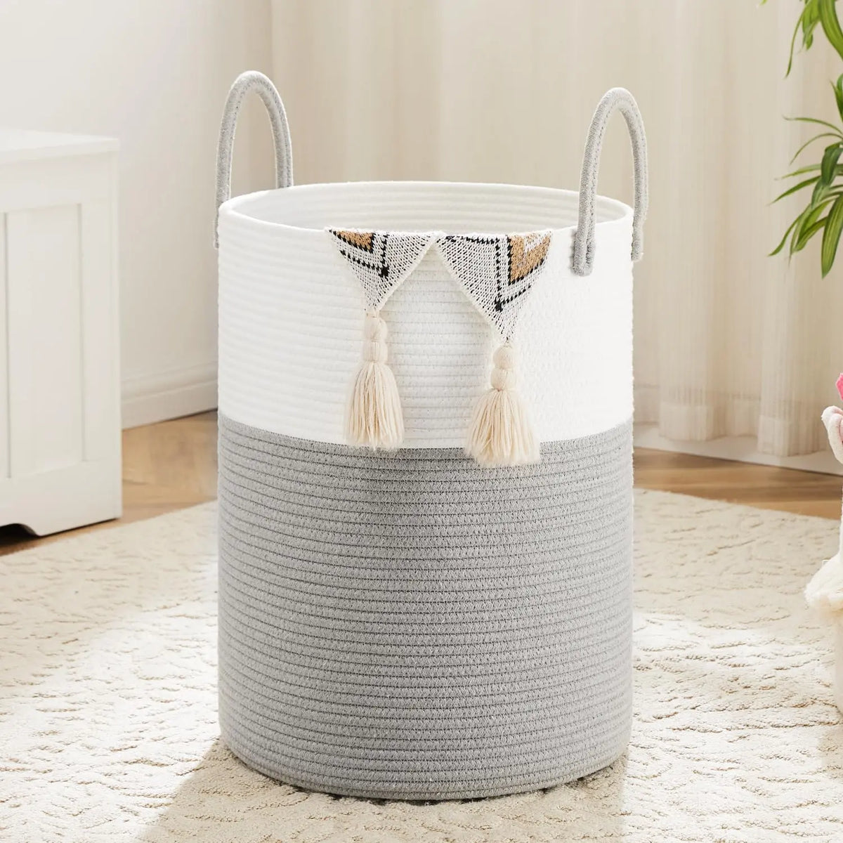 Collapsible Woven Cotton Rope Laundry Basket - Eco-Friendly, Breathable, Decorative Weaving Clothes Basket & Weaving Laundry Organizer (46L/60L/80L/100L) for Dirty Clothes, Toys Storage in Bathroom, Living Room
