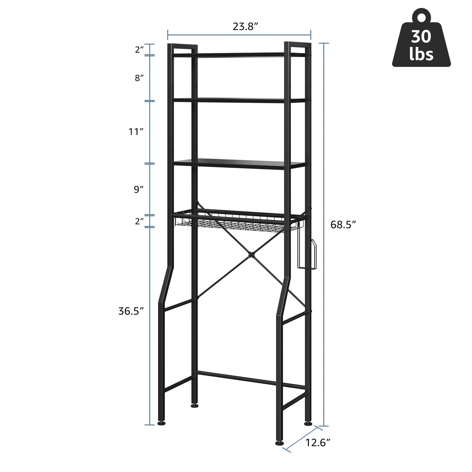 Sweetcrispy 68.5" Tall Storage Freestanding Bathroom Rack - Iron & Wood Over-the-Toilet Organizer, Home Decor, Bathroom Decor, Tall Bottle Fit for Towels & Toiletries, Rustic Design for Organized Setup