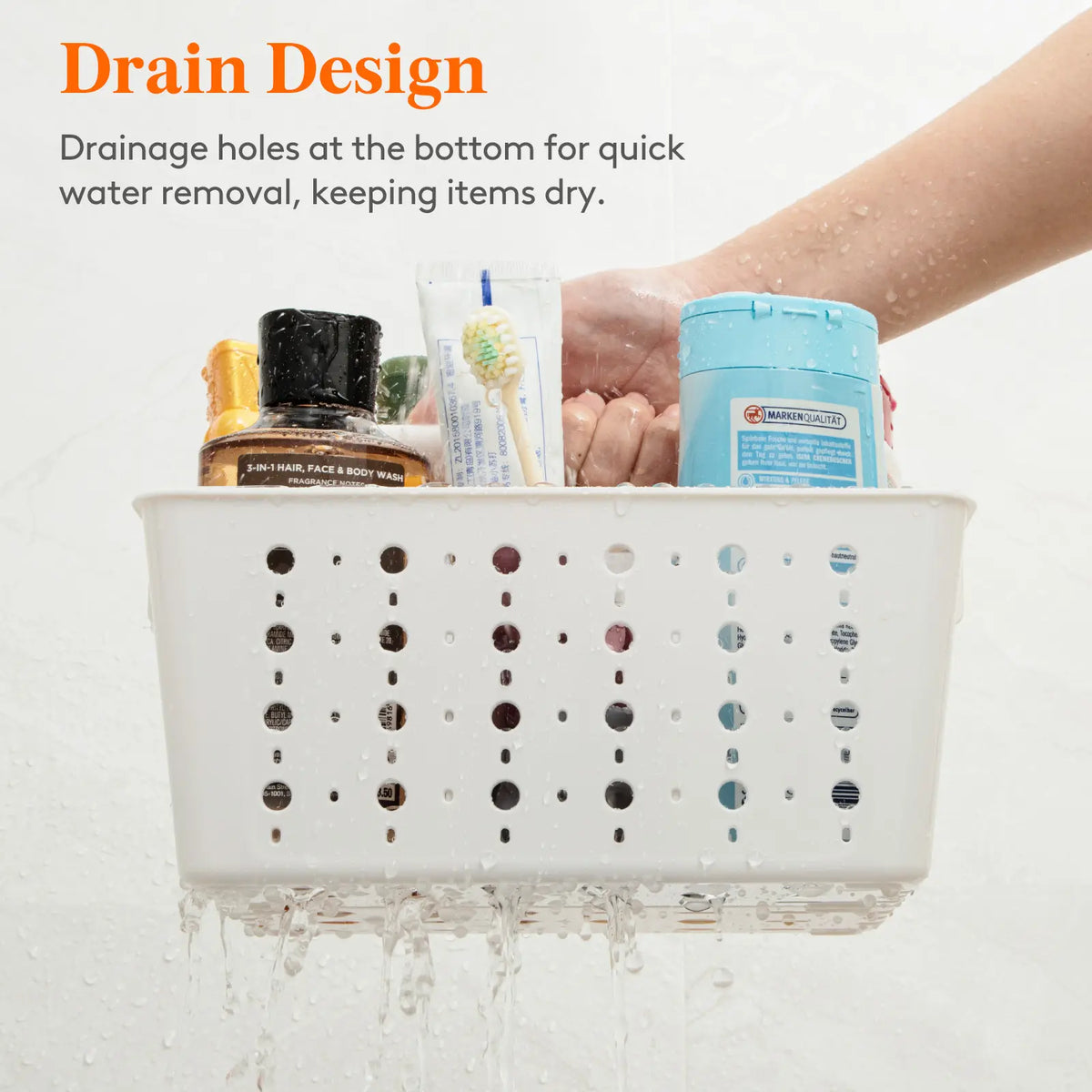 Lifewit Portable Shower Caddy with Handle - Rectangular Modern Plastic Open Basket with Hollow Drain Holes, Adjustable Sections, for Bathroom, Dorm Home Organizer,dorm essentials,home decor