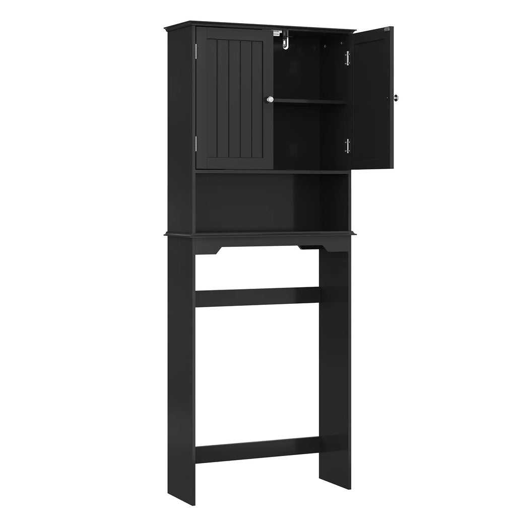 Sweetcrispy Over the Toilet Storage Cabinet, Bathroom Storage Cabinet Over Toilet with Double Doors and Adjustable Shelf, Freestanding Toilet Rack for Bathroom, Black