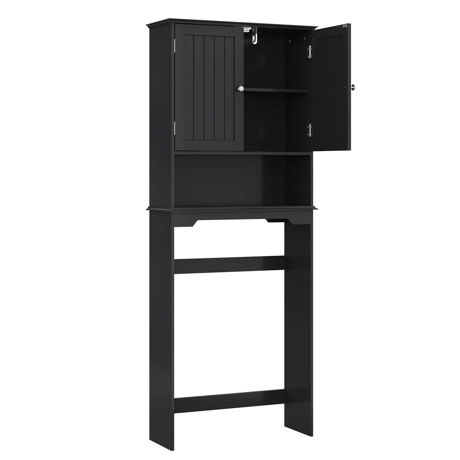Sweetcrispy Over the Toilet Storage Cabinet, Bathroom Storage Cabinet Over Toilet with Double Doors and Adjustable Shelf, Freestanding Toilet Rack for Bathroom, Black