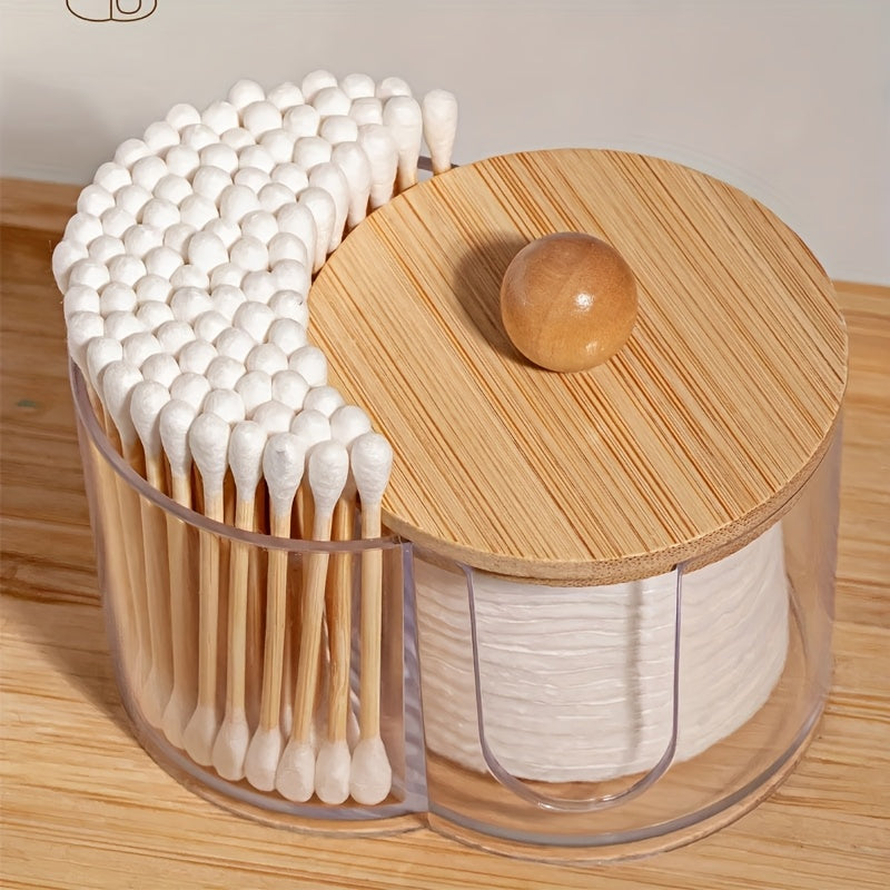 Makeup Round Pad/Floss Sign Holder, Bathroom Essential Jar Additions Bathroom Organization Jar Dresser Organizer 2-In-1 Conjoined Cover Cotton Swab Box Makeup Remover Cotton Storage Box Desktop Cotton Pad Storage Box Double Hole Round Storage