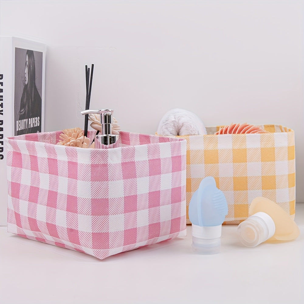 1pc Foldable Mini Non-woven Fabric Storage Basket- Wardrobe Organizer Closet Organizer, Versatile Storage Bin for Cosmetics, Stationery, Underwear, Socks - Perfect for Home, Dorm, Office Desk Organization | Bathroom Vanity Makeup Organizer