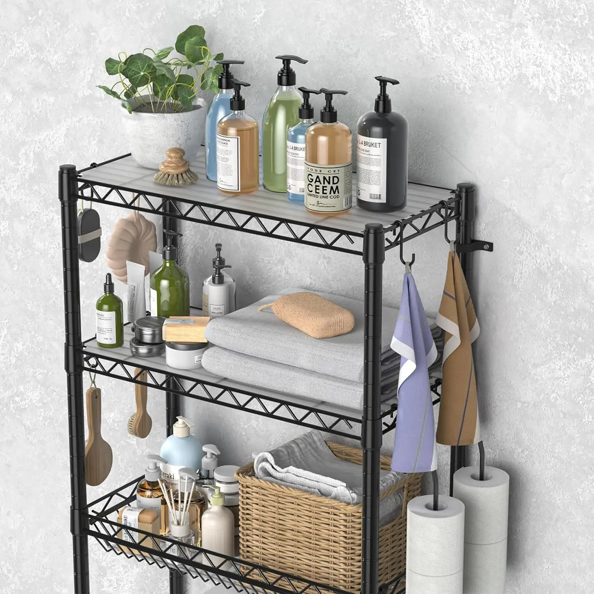 Espresso Tone 4-Tier Over-Toilet Standing Shelf Units - Metal Frame Bathroom Organizer, Adjustable Freestanding Toilet Storage Solutions for Bathroom Space Saving