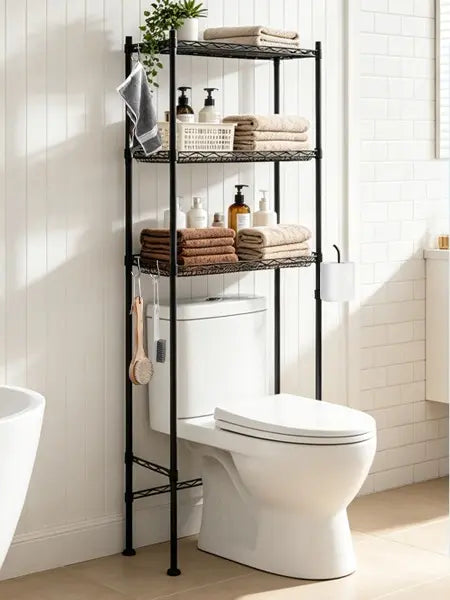 Espresso Tone 4-Tier Over-Toilet Standing Shelf Units - Metal Frame Bathroom Organizer, Adjustable Freestanding Toilet Storage Solutions for Bathroom Space Saving