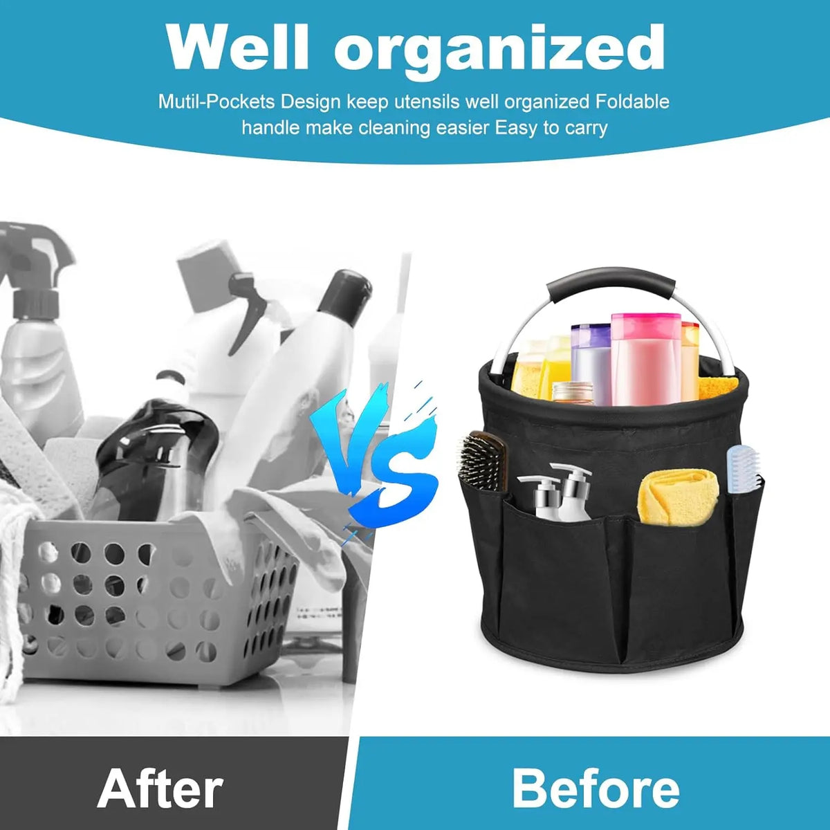Large-Capacity Thickened Aluminium Bathroom Basket Organiser - Collapsible Hamper, Lightweight, Portable Home Storage Basket for Cleaning Supplies, Towels, Bathroom Basket Organizer, Basket Organizer