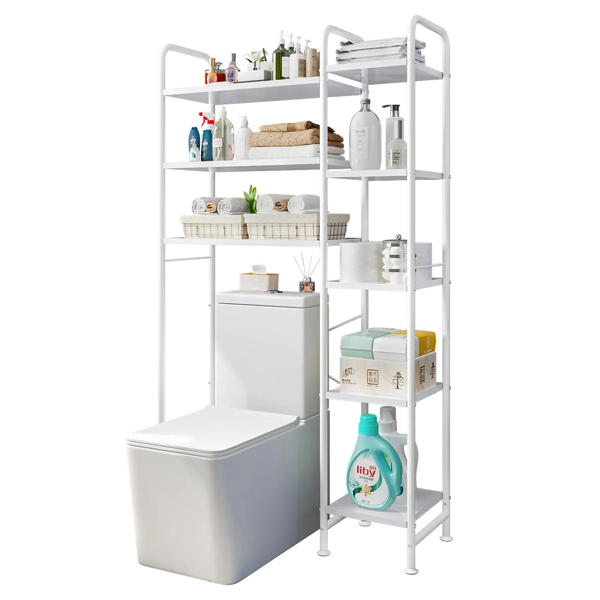 SUOERNUO 5-Tier Freestanding Over-The-Toilet Metal Storage Shelf, Waterproof Multifunctional Bathroom Organizer, Easy Assembly & Maintenance Space-Saving Rack for Bathroom Organizing Accessories, Entryways, Dorms