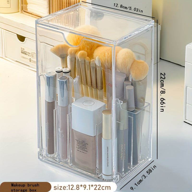 [Clear Acrylic Brush Holder] Clear Acrylic Makeup Brush Holder - Adjustable Desktop Organizer for Cosmetics, Transparent Plastic Storage Box with Multiple Compartments for Brushes and Beauty Tools, Perfume Organizer