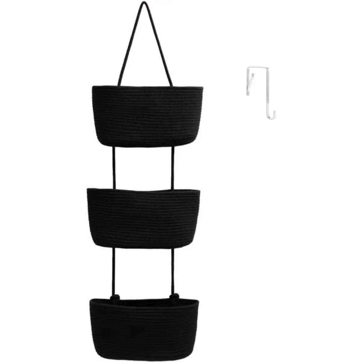 【Free Shipping (14in)】Woven Cotton 3-Tier Over-the-Door Basket, Wall-Mounted Jute Storage Organizer for Bathroom Decor, French Country Style for Busy Parents to Store Diapers, Toys, Laundry Items, with Gift Hook for Home Storage Organization