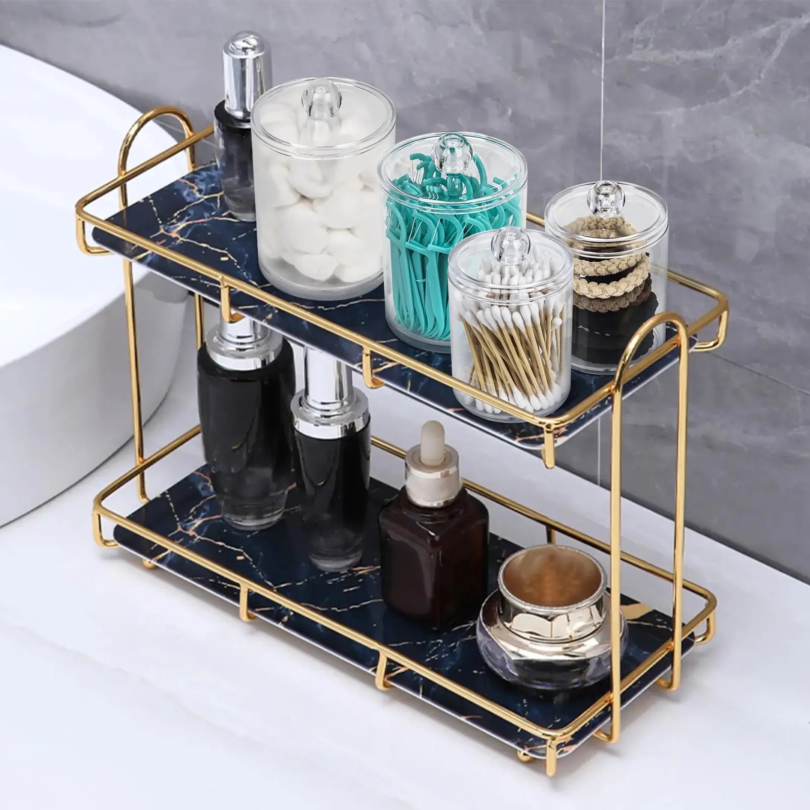 4-Pack Qtip Holder Dispenser - Small Clear Plastic Storage Jars Set for Bathroom Organization, Vanity Makeup Organizer