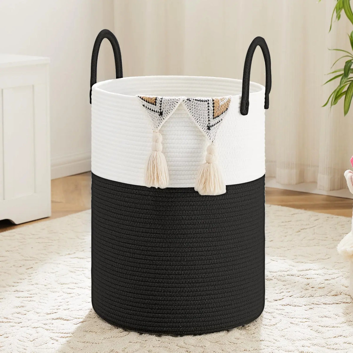 Collapsible Woven Cotton Rope Laundry Basket - Eco-Friendly, Breathable, Decorative Weaving Clothes Basket & Weaving Laundry Organizer (46L/60L/80L/100L) for Dirty Clothes, Toys Storage in Bathroom, Living Room