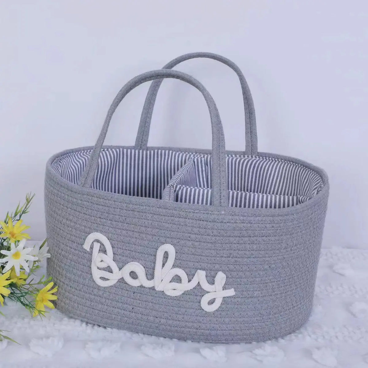 Three-Tier Letter Design Storage Basket, Portable Baby Organizer, Large Capacity Holder for Bottles & Diapers, Home Bathroom Living Room Use