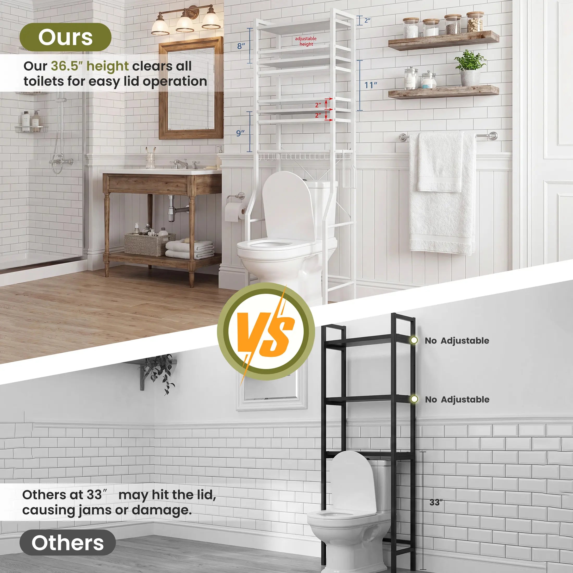 Sweetcrispy 68.5" Tall Storage Freestanding Bathroom Rack - Iron & Wood Over-the-Toilet Organizer, Home Decor, Bathroom Decor, Tall Bottle Fit for Towels & Toiletries, Rustic Design for Organized Setup