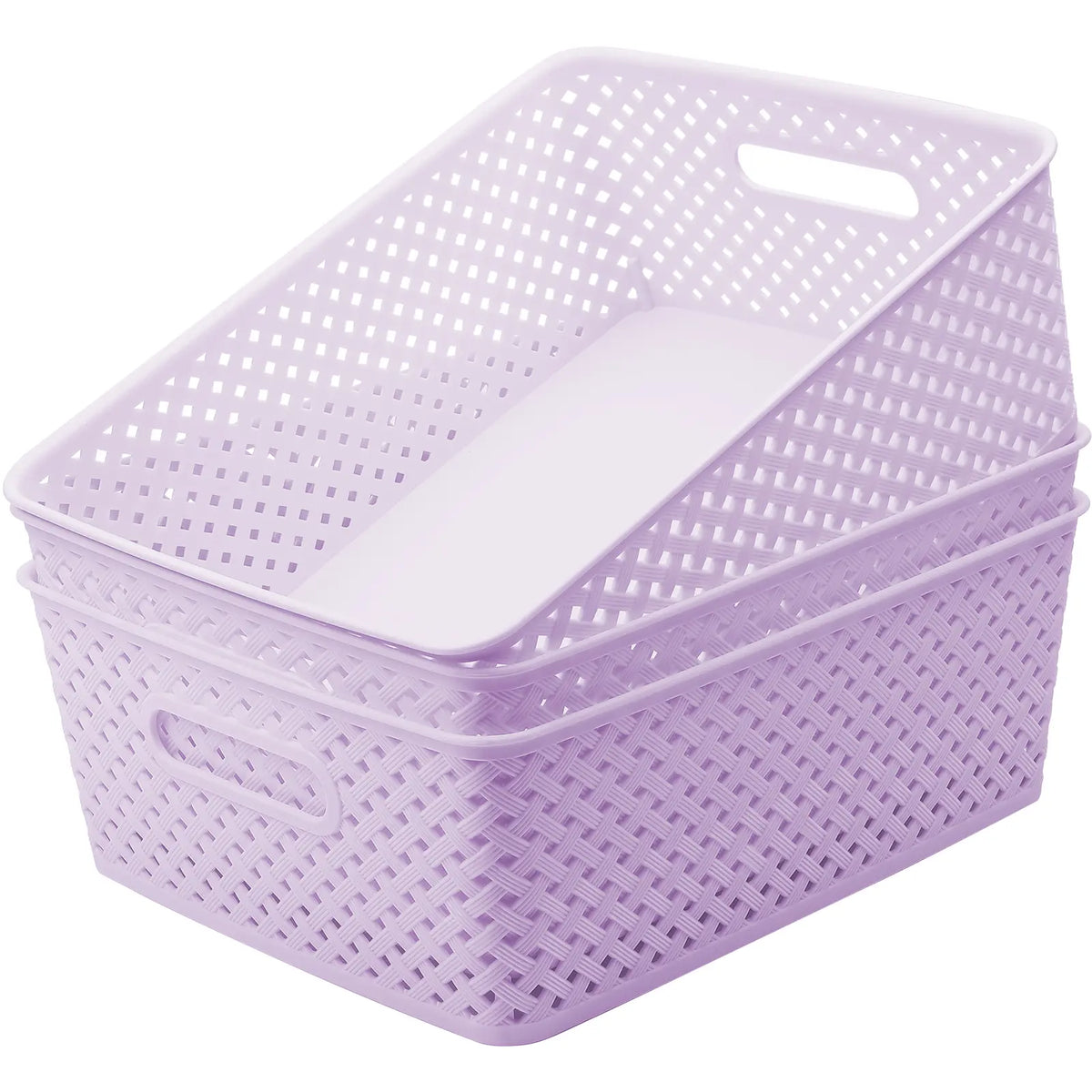 MaxGear 3 Pack Plastic Storage Baskets with Built-In Handles, Woven Organizer Bins for Pantry, Closet, Cabinet, Bathroom, Kitchen and Office, Multiple Sizes and Colors Home Organization Containers Pantry Storage Basket