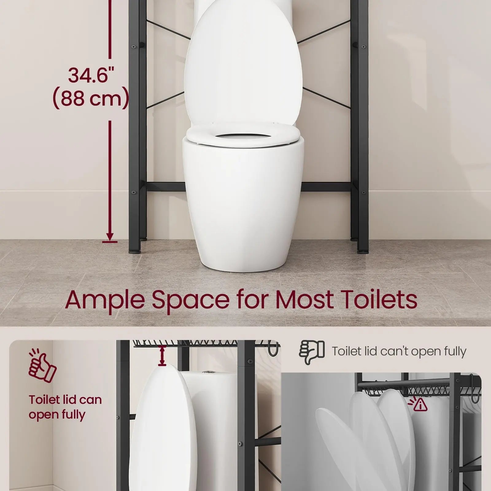 VASAGLE Wall-Mount Over-the-Toilet Storage Cabinet, Bathroom Organizers with Adjustable Multiple-Tier Shelves, Basket, 3 Hooks, Space-Saving Indoor Cupboard