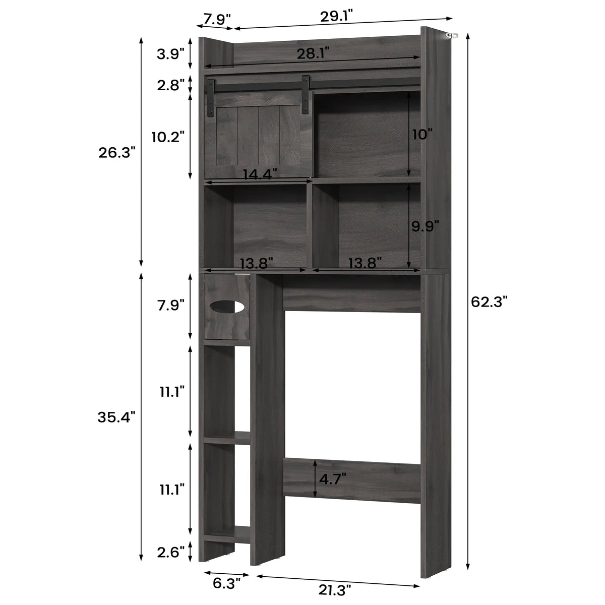 Over-The-Toilet Storage Cabinet with Sliding Door & Toilet Paper Holder Stand, Bathroom Organizer with Side Storage for Restroom