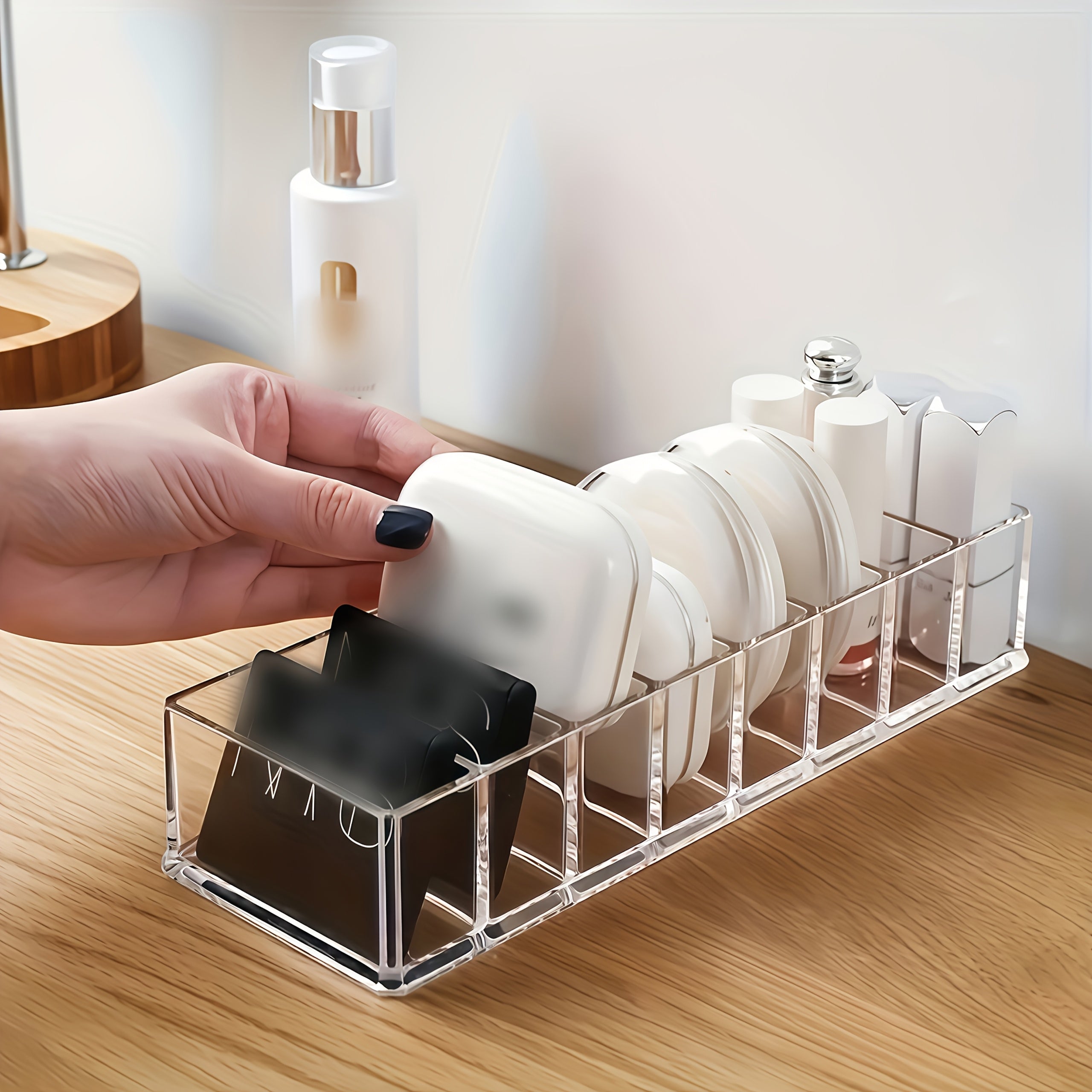8-Grid Cosmetic Organizer, Acrylic Makeup Storage Box, Suitable for Lipsticks And Compacts, Ideal for Home Use, Portable Transparent Desktop Style