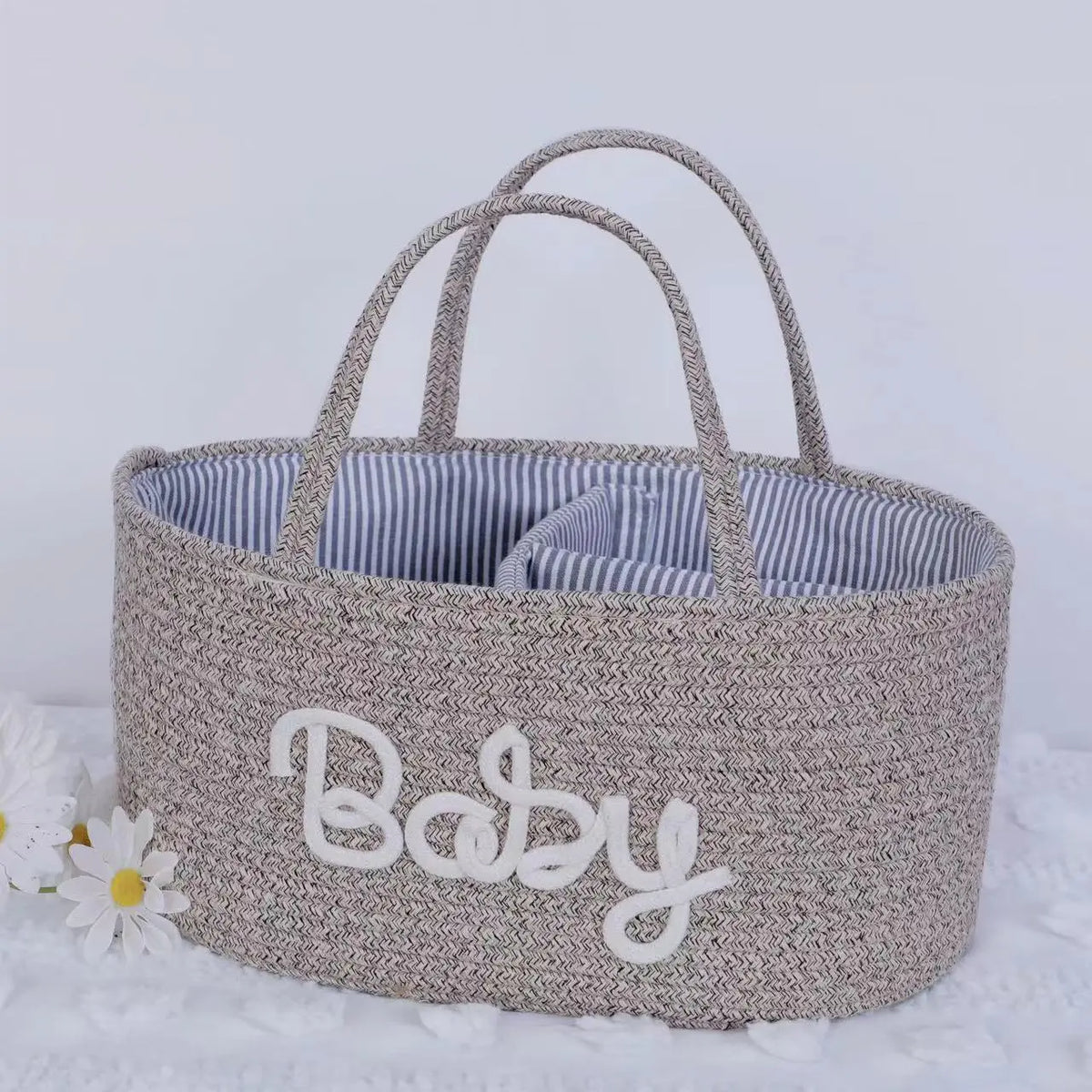 Three-Tier Letter Design Storage Basket, Portable Baby Organizer, Large Capacity Holder for Bottles & Diapers, Home Bathroom Living Room Use