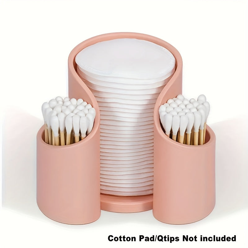 Plastic Dual-Well Makeup & Swab/ Pad Organizer - Compact Round Cosmetic Storage Box with Smooth Surface, Space-Saving Vanity Case for Bathroom Countertop, Desk - Minimalist Cosmetic Holder (No Included)