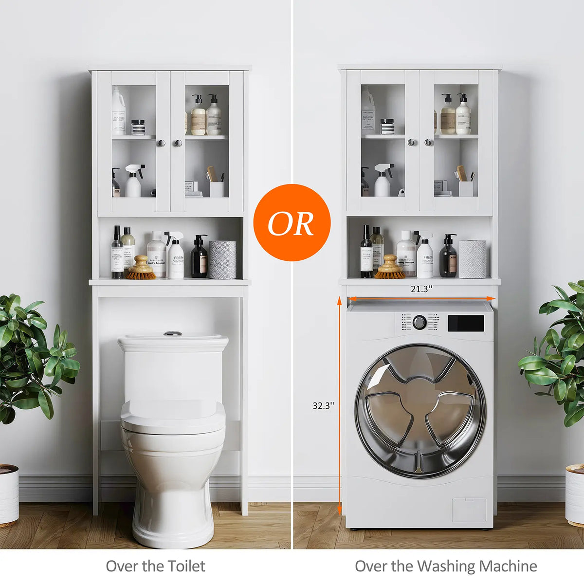 Walsunny Over Toilet Storage Cabinet, Bathroom Shelf Organizer Over Toilet, Washing Machine Box, Space Saver with Adjustable Decorative Racks, White