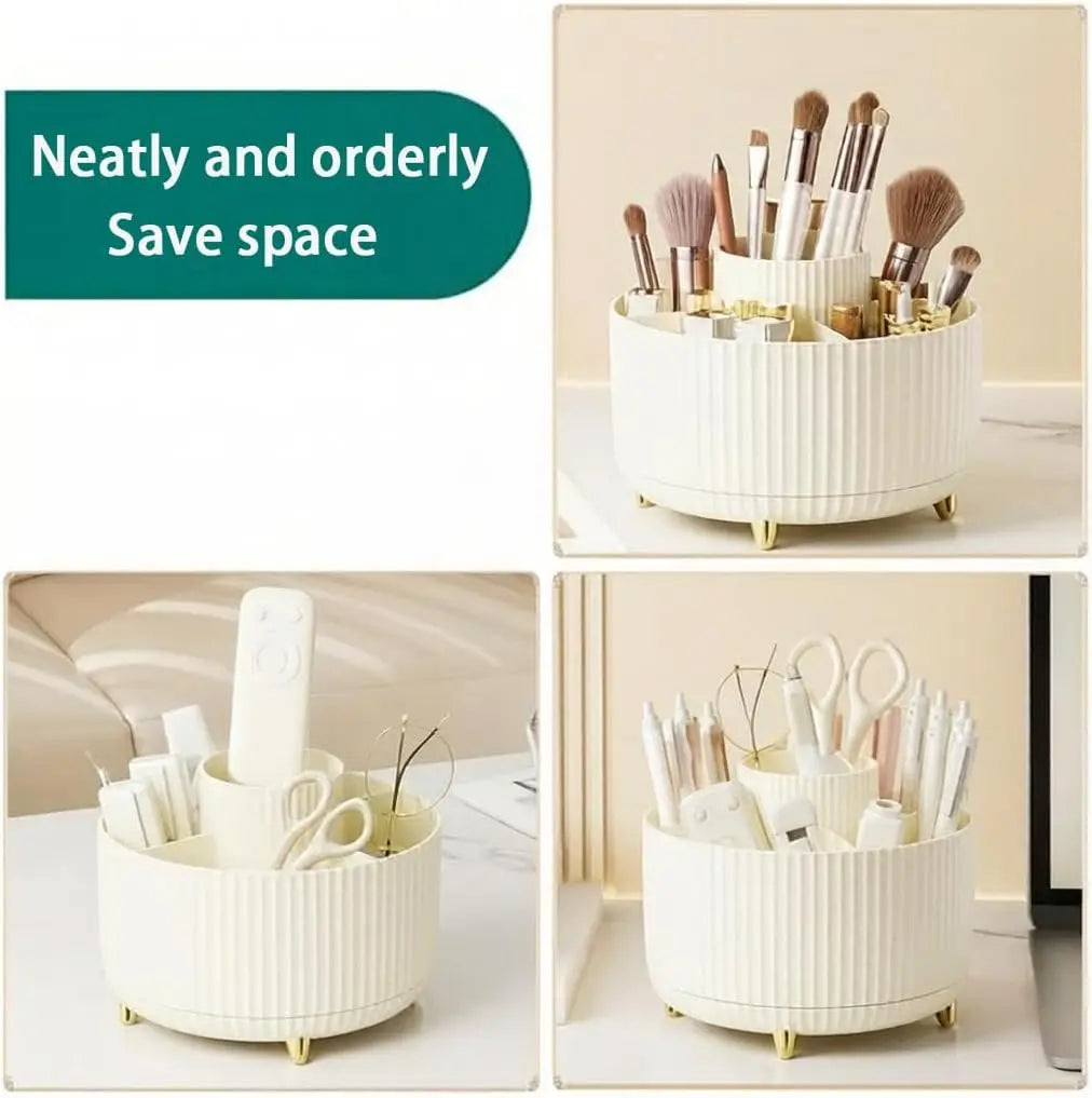 Large Capacity Makeup Brush Holder,360° Rotating Makeup Organizer,5 Slot Makeup Brushes Cup,for Vanity Decor,Bathroom Countertops,Desk Storage Container,Cosmetic Display cases