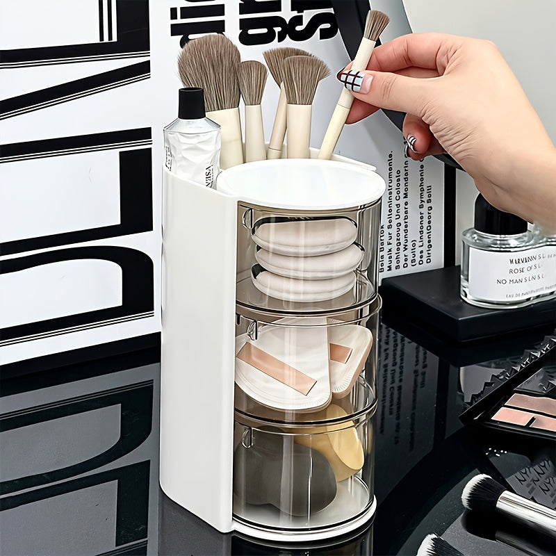 2/3-tier 180° Rotating Desktop Organizer, Makeup Sponge and Brush Holder, Multi-layer Desktop Storage for Easter Eggs, Cosmetics, Hair Ties, and Makeup Accessories, Rotating Transparent Hair Accessory Organizer | Dust-proof Plastic Material