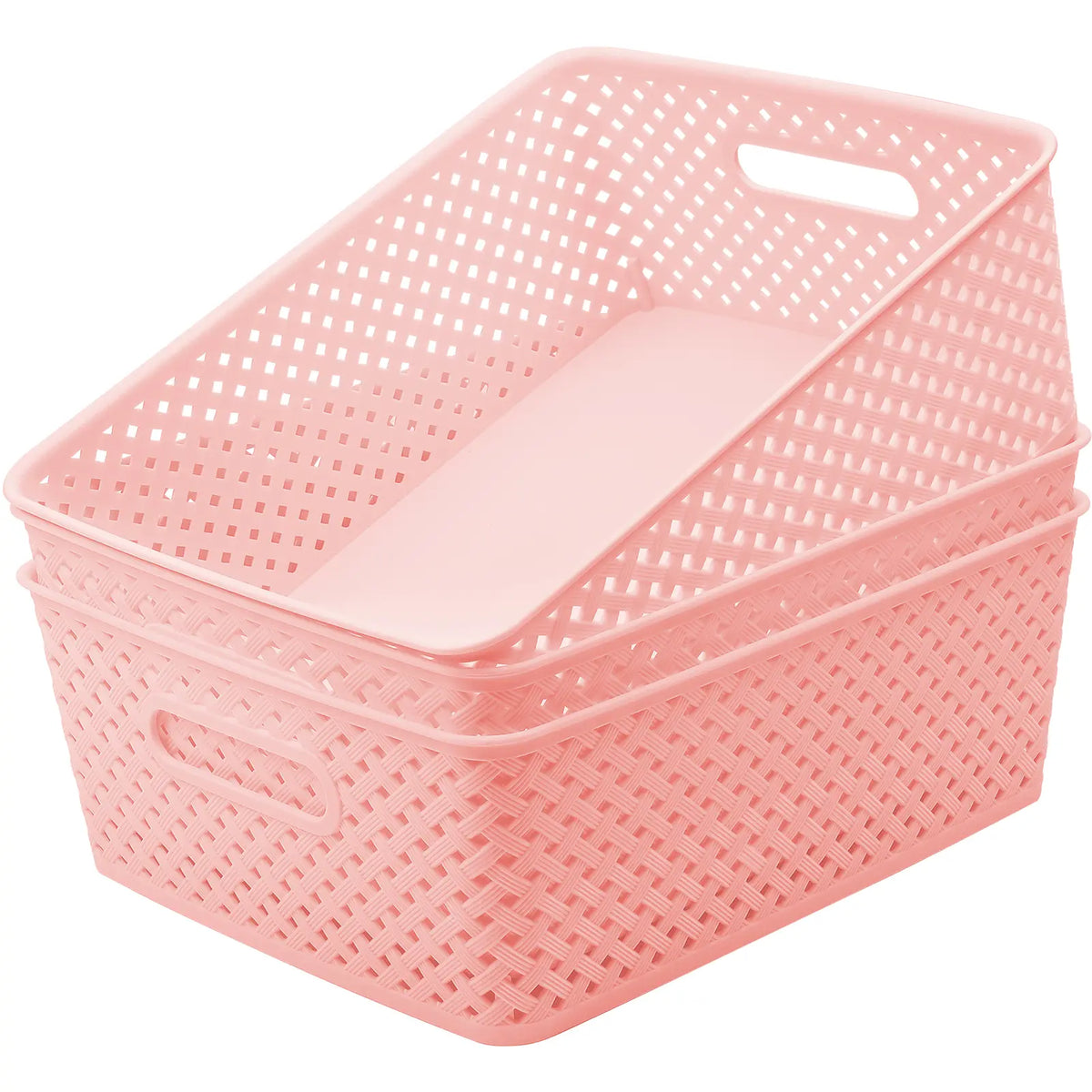 MaxGear 3 Pack Plastic Storage Baskets with Built-In Handles, Woven Organizer Bins for Pantry, Closet, Cabinet, Bathroom, Kitchen and Office, Multiple Sizes and Colors Home Organization Containers Pantry Storage Basket