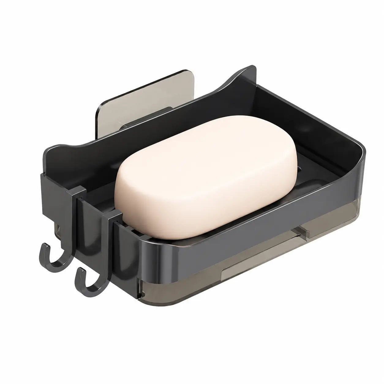 2-Layer Floating Soap Bar Holder - Adhesive Wall-Mounted Container with Removable Washable Drain Tray, Double Hanging Hooks, Waterproof for Bathroom Shower Storage (Home Bathroom Supplies), Bar Soap Container, Bathroom Storage