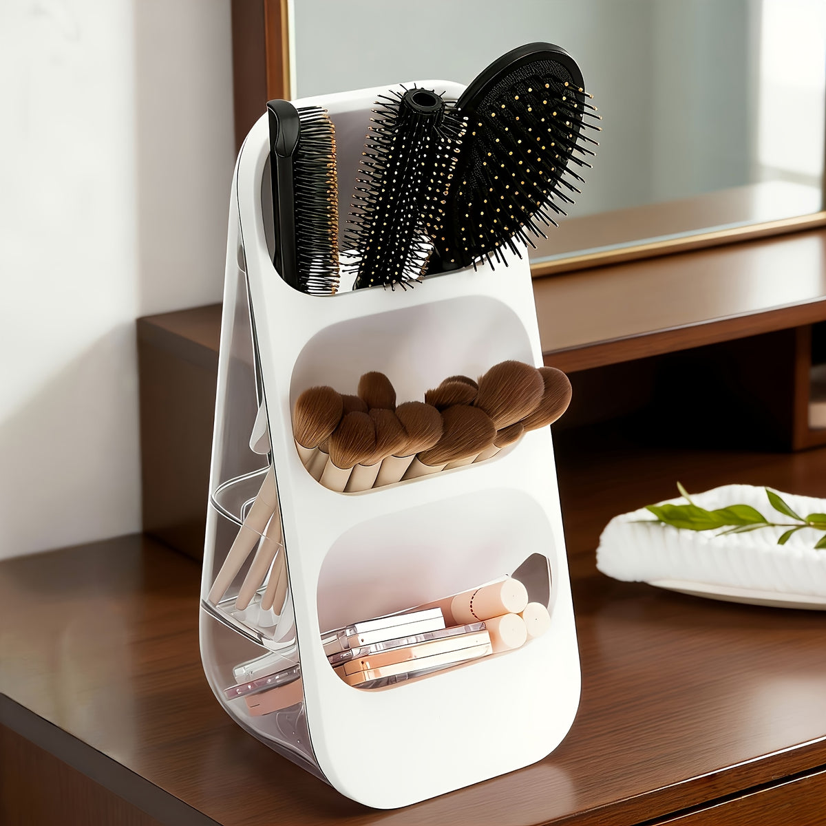 [Makeup Brush Holder] Desktop Cosmetic Organizer, Makeup Brush Holder, Large Capacity Countertop Storage Rack, Suitable for Vanity, Bathroom, Bedroom, and Office Desk Makeup Tool Storage, Easy to Store Skincare Products, Makeup Brushes, Eyebrow Pencils, a