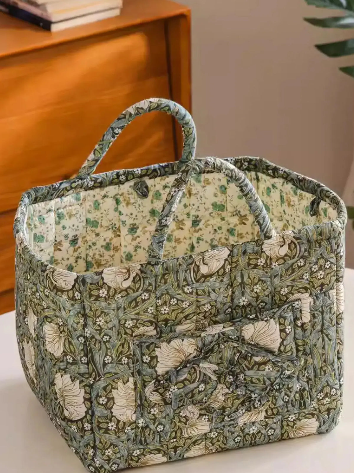 Floral Pattern Fabric Decorative Storage Basket, Portable Home Organizer for Kitchen, Bathroom and Office, Flower, Bathroom Storage Baskets