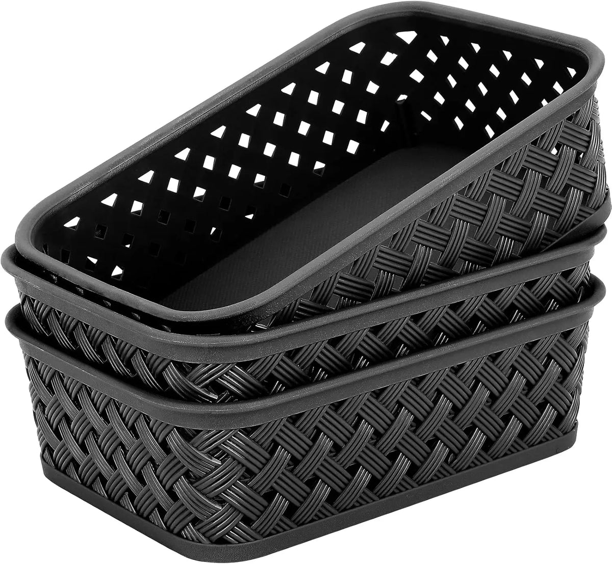 MaxGear 3 Pack Plastic Storage Baskets with Built-In Handles, Woven Organizer Bins for Pantry, Closet, Cabinet, Bathroom, Kitchen and Office, Multiple Sizes and Colors Home Organization Containers Pantry Storage Basket