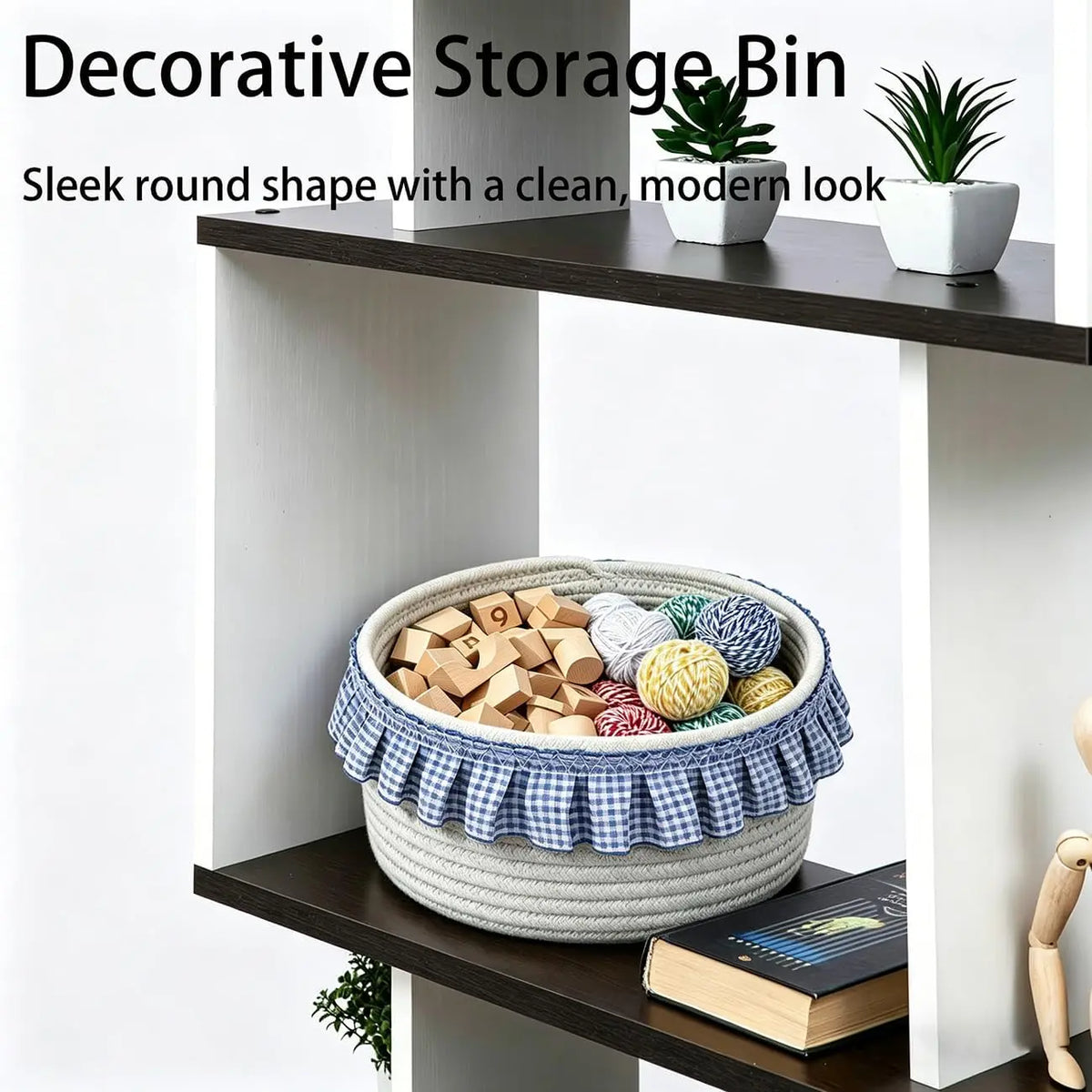Round Storage Basket, Small Decorative Storage Bin for Bedroom, Kitchen, Office, Bathroom, Countertop Organizer, 8.3”D x 4.7”H
