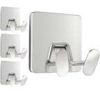 Adhesive Shower Hooks for Inside - Extra Sticky Stainless, Razor Holder Shower Accessories, Wall Mounted Self-Adhesive Double Hooks for Razor, Loofah, Towel, Shaver, Coat, Key, Matt Black, 4-Pack