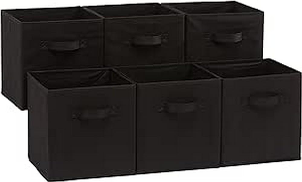 Amazon Basics Collapsible Fabric Storage Cubes Organizer with Handles, Sturdy Storage Bins for Organization, 10.5" x 10.5" x 11", Beige, 6-Pack