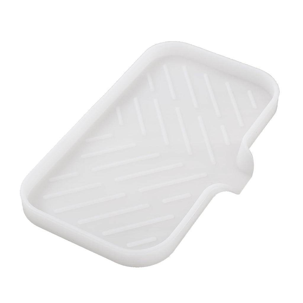 MicoYang Silicone Soap Dish with Drain Spout, Self-Draining Sink Organizer Tray for Bathroom and Kitchen, Sponges, Dispensers and Soap Holder, Non-Slip and Dishwasher Safe, Black (Compact, 4.9"×3.2")