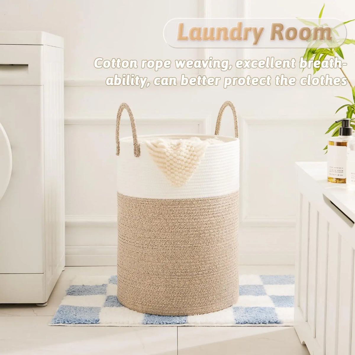 Collapsible Woven Cotton Rope Laundry Basket - Eco-Friendly, Breathable, Decorative Weaving Clothes Basket & Weaving Laundry Organizer (46L/60L/80L/100L) for Dirty Clothes, Toys Storage in Bathroom, Living Room