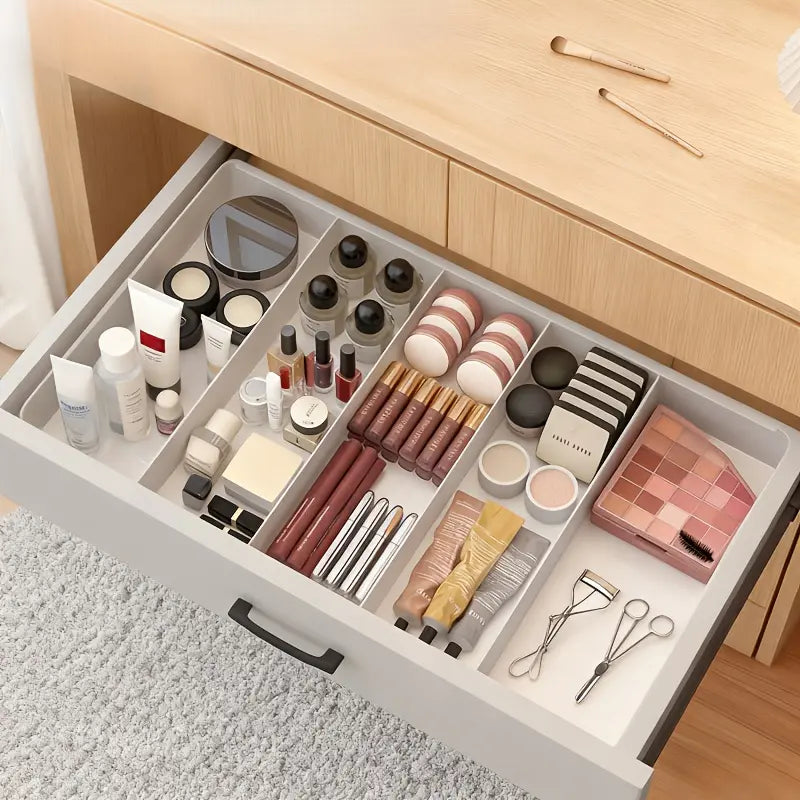 Expandable Drawer Organizer with Expands Lengthwise Compartments - Storage Organization Solution for Bathroom & Bedroom, Makeup Beauty Organizer Storage for Vanity & Desk Drawers, Boxes, Adjustable