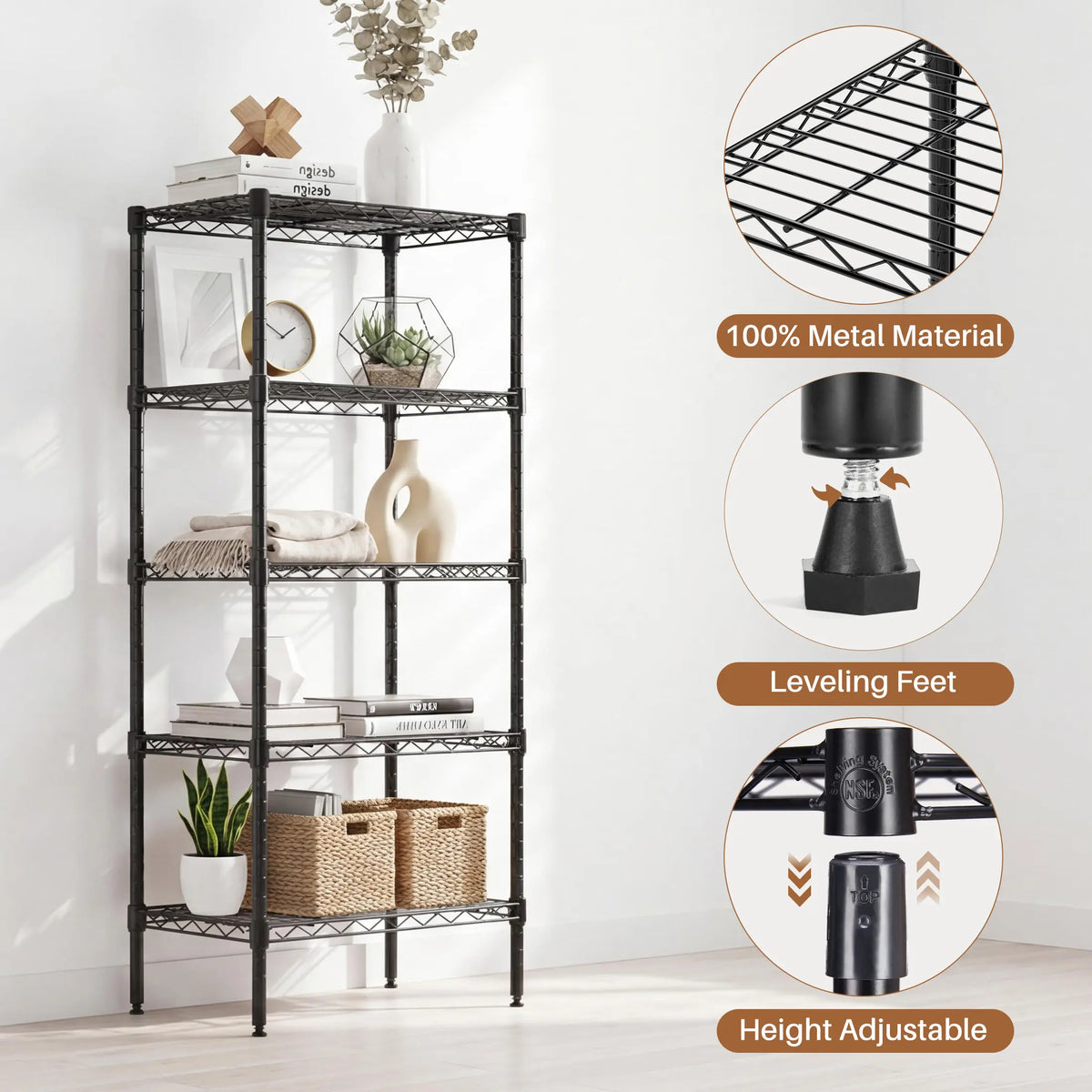 Storage Shelving Unit, Adjustable Metal Wire Racks Heavy Duty Standing Shelf Organizer for Kitchen, Closet, Pantry, Garage, Bathroom,dorm essentials,home decor,dorm room inspo,college dorm essentials,dorm haul