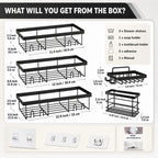 5-Piece Shower Rack Set, No-Drill Adhesive Rust-Proof Bathroom Organizer, Large Capacity Wall-Mounted Shelf, Essential for Bath, Kitchen, Home