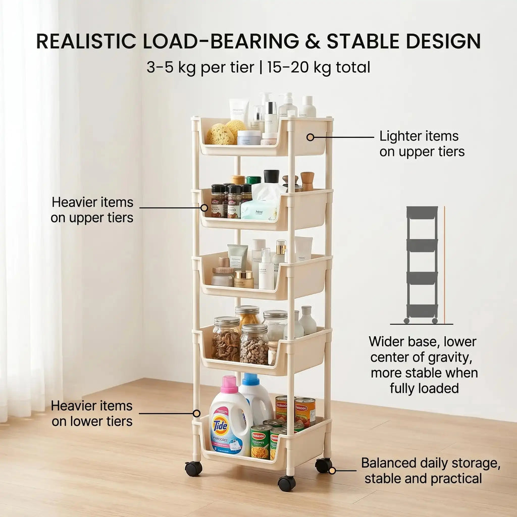 【US】PeaWove 5-Tier Slim Rolling Storage Cart with Wheels - Mobile Utility Organizer Rack for Kitchen Bathroom Dorm Small Spaces