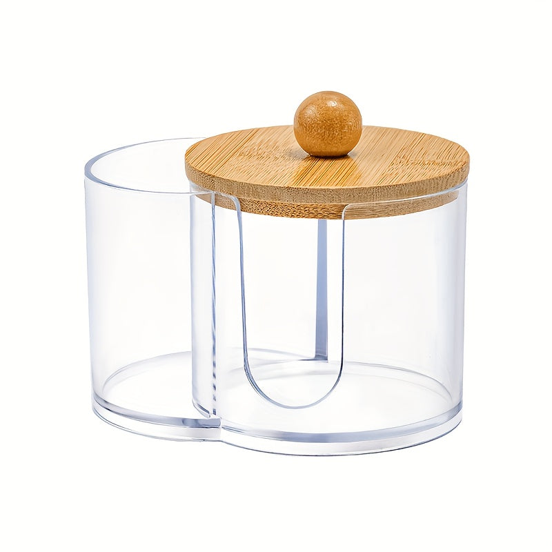Makeup Round Pad/Floss Sign Holder, Bathroom Essential Jar Additions Bathroom Organization Jar Dresser Organizer 2-In-1 Conjoined Cover Cotton Swab Box Makeup Remover Cotton Storage Box Desktop Cotton Pad Storage Box Double Hole Round Storage