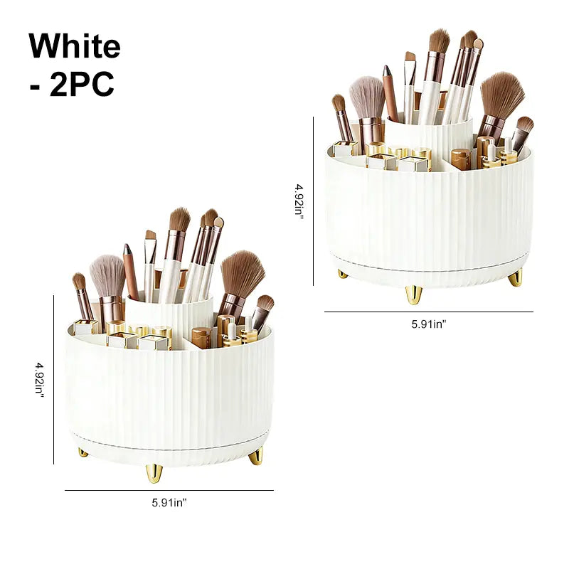 UFORU Modern Plastic 360° Rotating Makeup Organizer - 5 Compartments, Smooth Luxury Stripe Design, Bathroom Organizer for Vanity Desk Accessories, Storage Organization for Brushes, Lipstick, Skincare