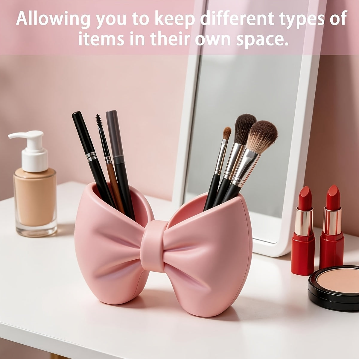 Cosmetic Storage Box, Bow-Shaped Organizer, Toothbrush Holder, Suitable for Makeup Brushes, Eyebrow Pencils, Eyelash Brushes, Etc., Hair Accessory Storage, for Home Use