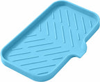 MicoYang Silicone Soap Dish with Drain Spout, Self-Draining Sink Organizer Tray for Bathroom and Kitchen, Sponges, Dispensers and Soap Holder, Non-Slip and Dishwasher Safe, Black (Compact, 4.9"×3.2")