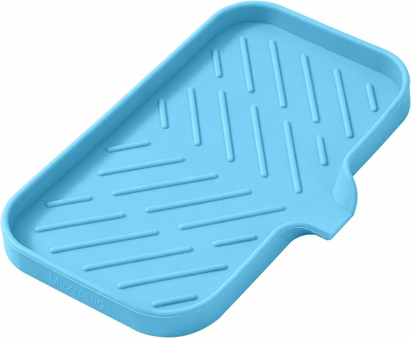 MicoYang Silicone Soap Dish with Drain Spout, Self-Draining Sink Organizer Tray for Bathroom and Kitchen, Sponges, Dispensers and Soap Holder, Non-Slip and Dishwasher Safe, Black (Compact, 4.9"×3.2")