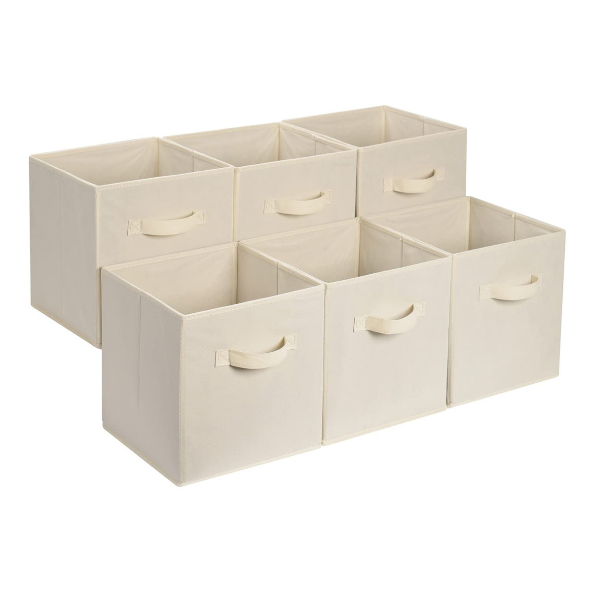 Amazon Basics Collapsible Fabric Storage Cubes Organizer with Handles, Sturdy Storage Bins for Organization, 10.5" x 10.5" x 11", Beige, 6-Pack